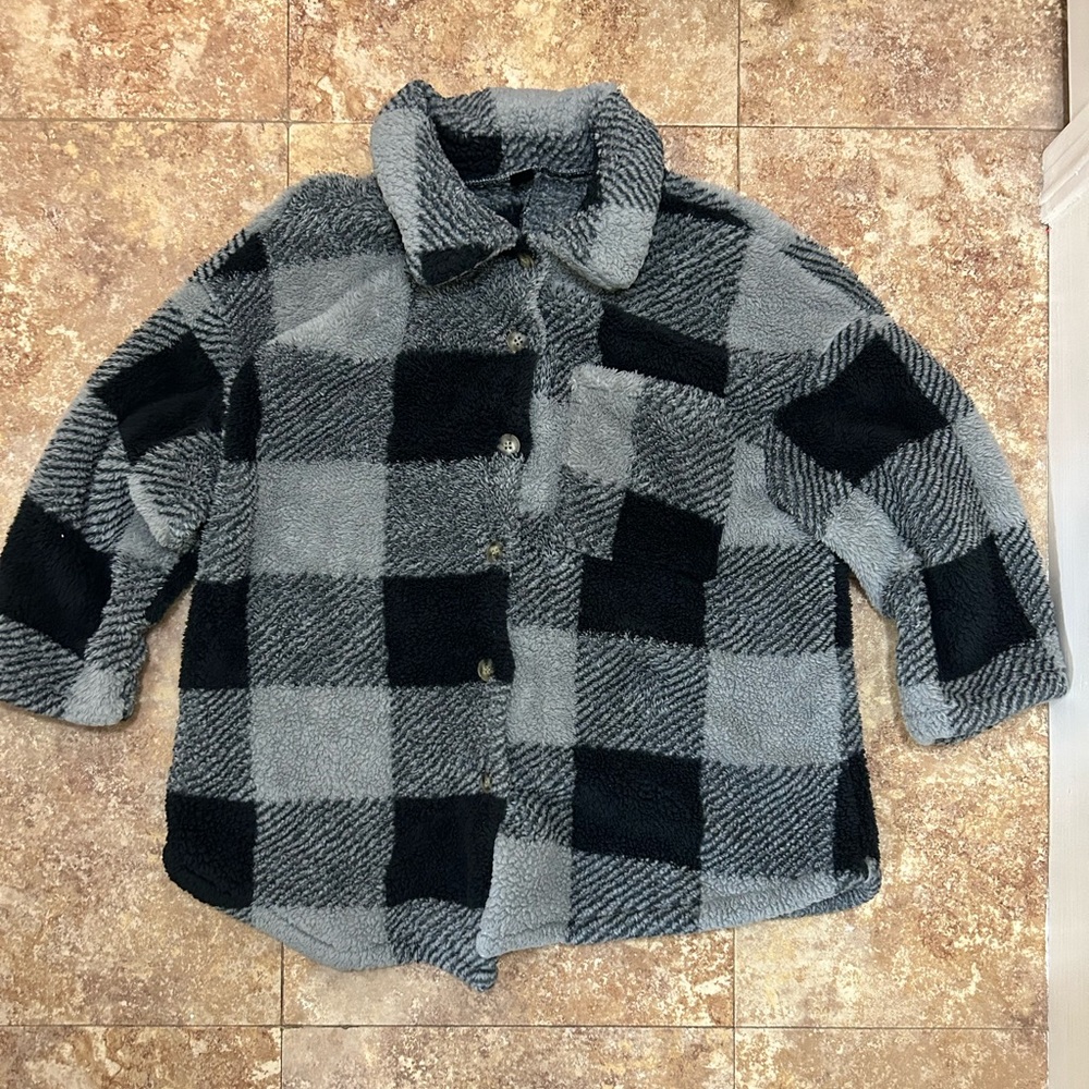 SHEIN Plus Women’s Plaid Button Down Shirt - Black and Gray